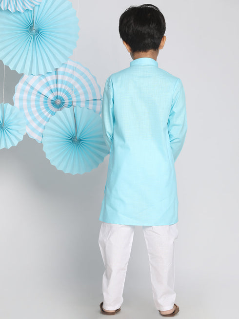 Vastramay Aqua Blue Cotton Baap Beta Kurta Pyjama Set